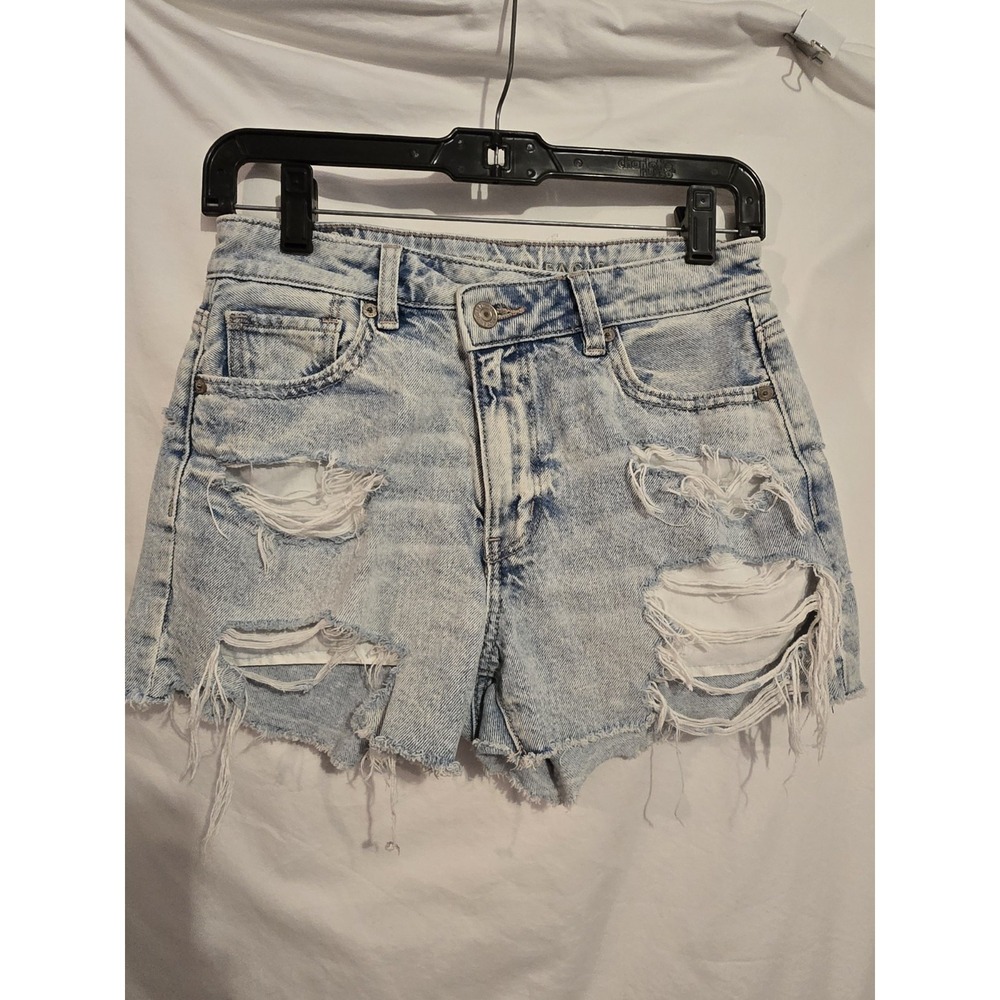 American Eagle High Rise Festival Shorts Light Wash Distressed Women's Size 0